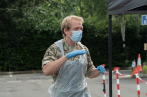 Andrew Borwick (Director of Quality Assurance / Infantry Officer) in protective gear