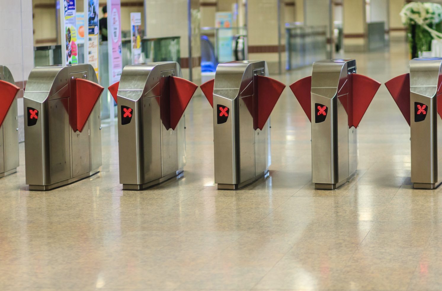 Turnstiles showing red x's so people don't pass